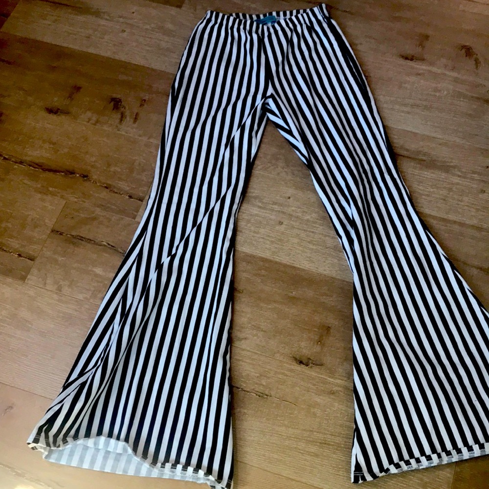 Black and white pin striped flare pants